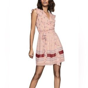 Reiss Stephanie Printed Mini Dress Size 8 Pink Multi Ruffle Chiffon Fit & Flare